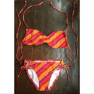 Victoria's Secret Orange Pink Striped Bikini SMALL